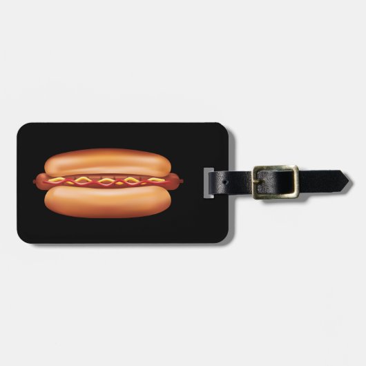 ホットドッグファストフードイラストレーション付カスタム文字 ラゲッジタグ (正面横)