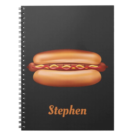 ホットドッグファストフードイラストレーション付名前をカスタムする ノートブック (正面)