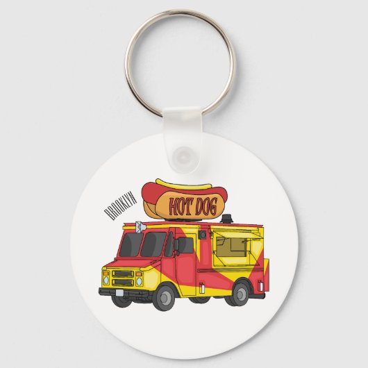 ホットドッグフードトラック漫画イラストレーション キーホルダー (正面)