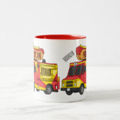 ホットドッグフードトラック漫画イラストレーション ツートーンマグカップ (中央)