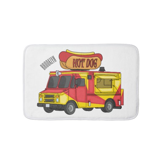 ホットドッグフードトラック漫画イラストレーション バスマット (正面)