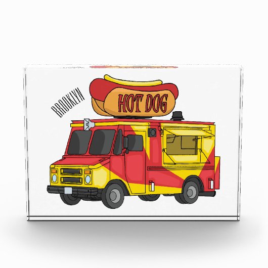 ホットドッグフードトラック漫画イラストレーション フォトブロック (正面)