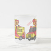 ホットドッグフードトラック漫画イラストレーション フロストグラスマグカップ (中央)
