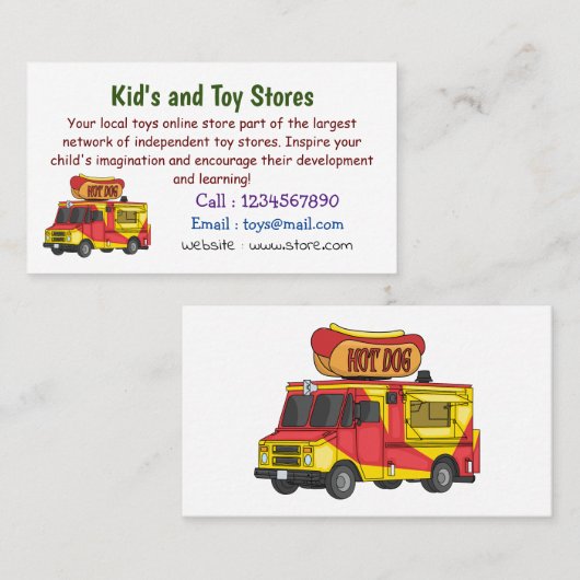 ホットドッグフードトラック漫画イラストレーション 名刺 (正面/裏面)