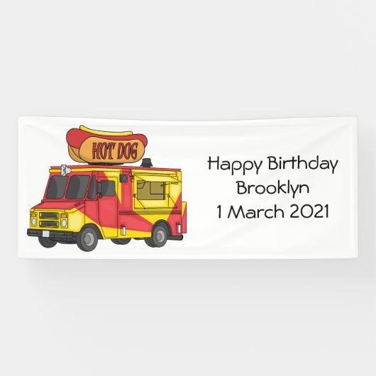 ホットドッグフードトラック漫画イラストレーション 横断幕 (横)