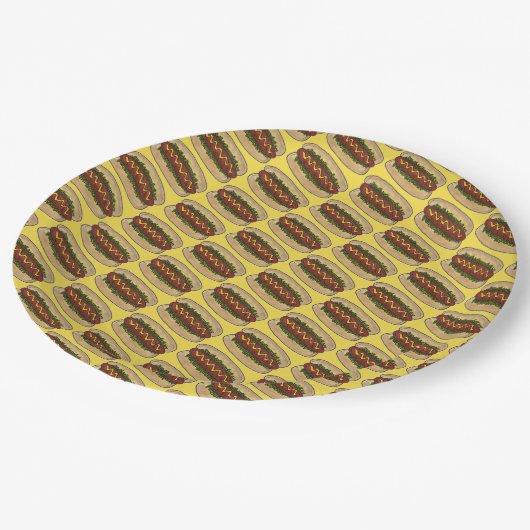 ホットドッグマスタードライッシュフランクフルターホットドッグウィーナー ペーパープレート (アングル)