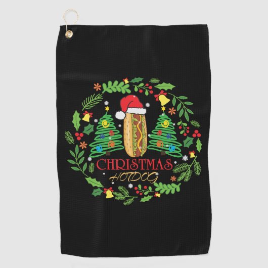 ホットドッグ恋人クリスマス醜いホットドッグクリスマスTシャツ ゴルフタオル (正面)
