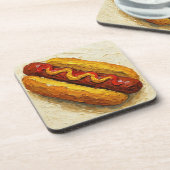 ホットドッグ油絵 (#1) コースター (左側)