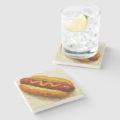 ホットドッグ油絵 (#1) ストーンコースター (横)