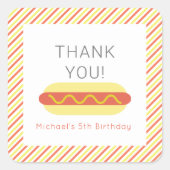 ホットドッグ現代レッドイエローキッズ誕生日ありがとう スクエアシール (正面)