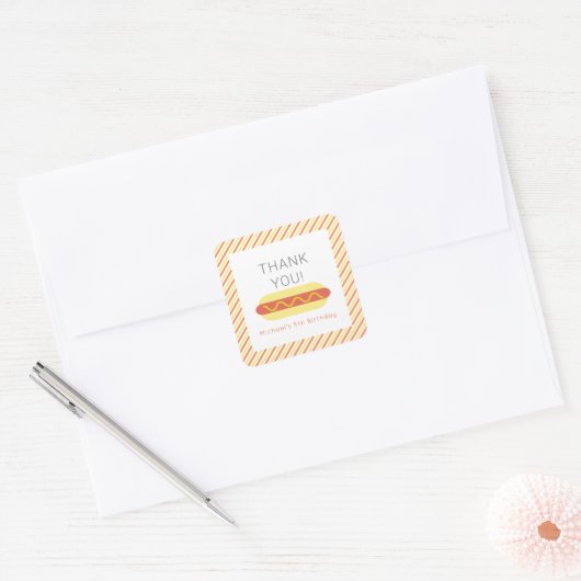 ホットドッグ現代レッドイエローキッズ誕生日ありがとう スクエアシール (封筒)