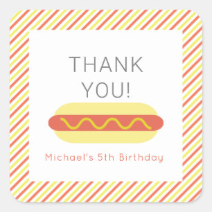 ホットドッグ現代レッドイエローキッズ誕生日ありがとう スクエアシール