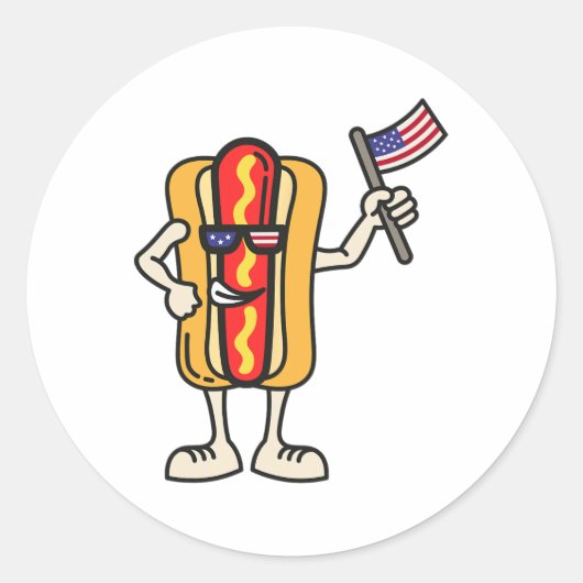 ホットドッグ米国国旗7月4日Patriotic Bbq Cooko ラウンドシール (正面)