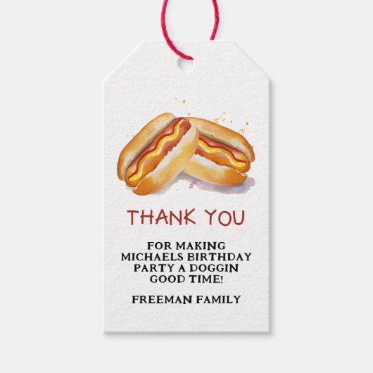 ホットドッグ誕生日パーティーメッセージカード- BBQクックアウトピック ギフトタグ (正面)