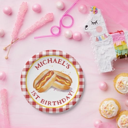 ホットドッグ誕生日パーティー紙プレート- Red Gingham ペーパープレート (パーティー)