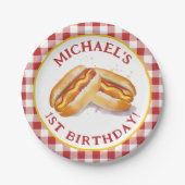 ホットドッグ誕生日パーティー紙プレート- Red Gingham ペーパープレート (正面)