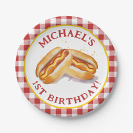 ホットドッグ誕生日パーティー紙プレート- Red Gingham ペーパープレート