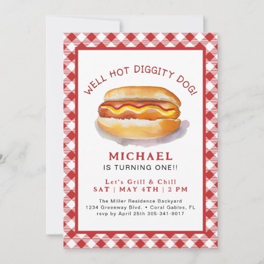 ホットドッグ誕生日招待状 | BBQクックアウトパーティー 招待状 (正面)