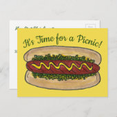 ホットドッグ近所懇親会ピクニッククックアウトパーティー インビテーションポストカード (正面/裏面)