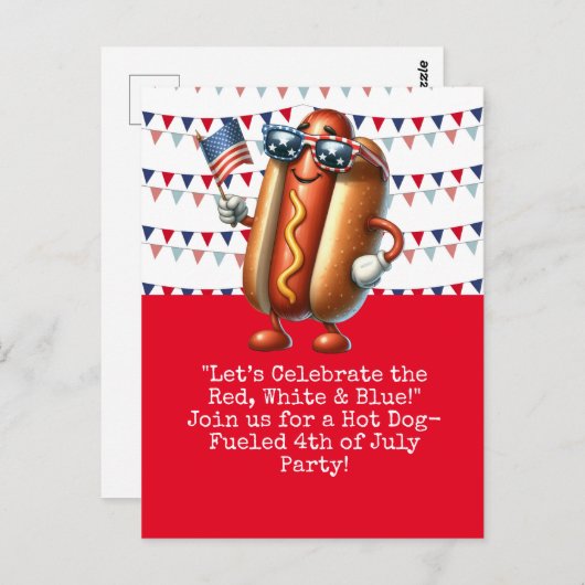 ホットドッグ7月4日パーティの招待状カード ポストカード (正面/裏面)