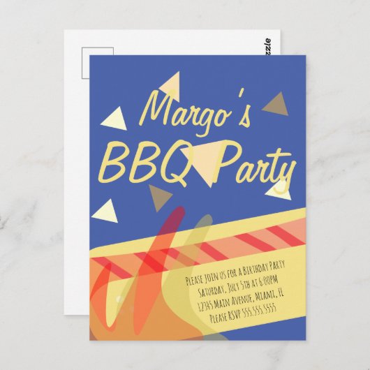 ホットドッグ クックアウト BBQ 誕生日パーティー 招待状 (正面/裏面)