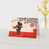 ホットドッグ!クリスマスブラックスコットランド犬だ カード (黄色い花)
