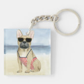 ホットドッグ |サングラスの子犬のビーチ キーホルダー (裏面)