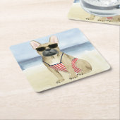 ホットドッグ |サングラスの子犬のビーチ スクエアペーパーコースター (アングル)