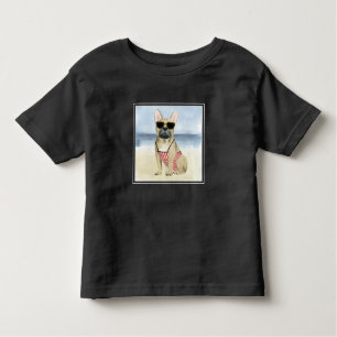 ホットドッグ  サングラスの子犬のビーチ トドラーTシャツ