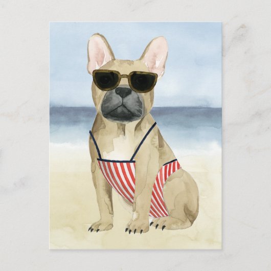 ホットドッグ |サングラスの子犬のビーチ ポストカード (正面)