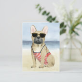 ホットドッグ |サングラスの子犬のビーチ ポストカード (スタンド正面)