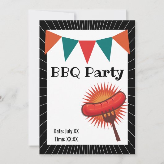 ホットドッグ バックヤード BBQ バーベキュー パーティー 招待状 (正面)