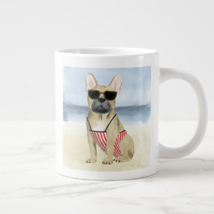 ホットドッグ 子犬はサングラスに入ってビーチ ジャンボコーヒーマグカップ