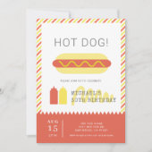 ホットドッグ!赤モダンと黄色の大人誕生日 招待状 (正面)