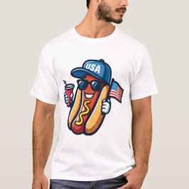 ホットドッグ 7月4日 アメリカ国旗 ロケット&花火 Tシャツ