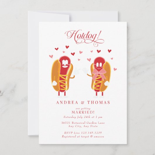 ホットドッグ | BBQ | カップル ブライダルシャワー 招待状 (正面)