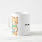 ホットドリンク付きオレンジタブビーキャットおもしろい名前をカスタムする コーヒーマグカップ (正面左)
