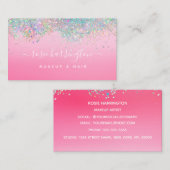 ホットネオンピンクのホログラフィーグリッターメイクアップアーティスト 名刺 (正面/裏面)