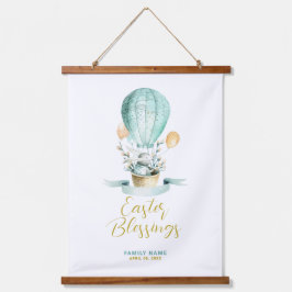 ホットバルーンにキュートなイースターバニーカスタム、文字 吊り下げ型タペストリー