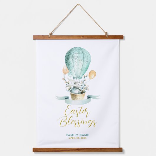 ホットバルーンにキュートなイースターバニーカスタム、文字 吊り下げ型タペストリー (正面)