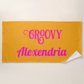 ホットパーソナライズされたピンクとオレンジ ビーチタオル (正面)