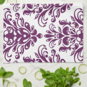 ホットパープルとホワイトダマエレガントスクのパターン キッチンタオル (折り畳み)