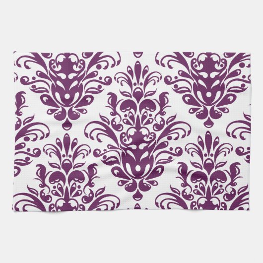 ホットパープルとホワイトダマエレガントスクのパターン キッチンタオル (横)