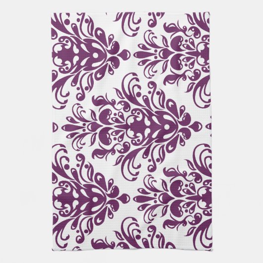 ホットパープルとホワイトダマエレガントスクのパターン キッチンタオル (縦)