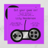 ホットパープルビデオゲームパーティの招待状 招待状 (正面/裏面)