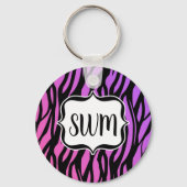ホットパープル/ピンクゼブラストライプモノグラム キーホルダー (正面)