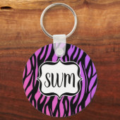 ホットパープル/ピンクゼブラストライプモノグラム キーホルダー (正面)