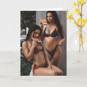 ホットビキニ女子誕生日スイカ挨拶カード カード (黄色い花)