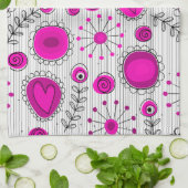 ホットピお洒落ックホワイトハートと花フローラ キッチンタオル (折り畳み)