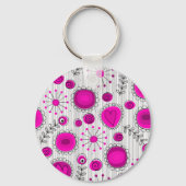 ホットピお洒落ックホワイトハートと花フローラ キーホルダー (正面)